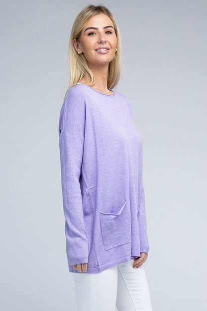 Relaxed Fit Viscose Front Pockets Cozy Sweater