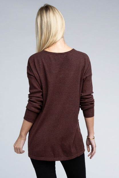 Relaxed Fit Viscose Front Pockets Cozy Sweater