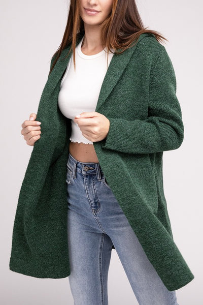 Hooded Open Front Sweater Cardigan - Fashions Envy