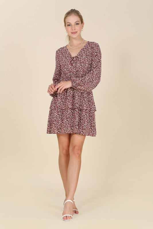 Multi Floral Babydoll Long Sleeve Mini Dress