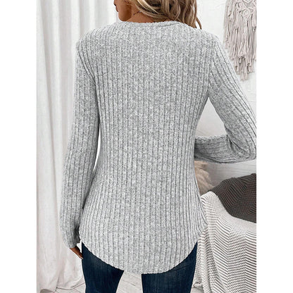 Ribbed V-Neck Tunic - Slim Fit Button-Down Top