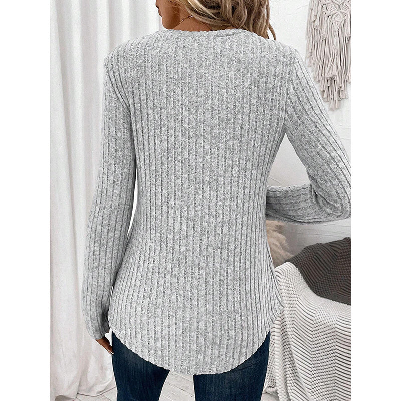 Ribbed V-Neck Tunic - Slim Fit Button-Down Top