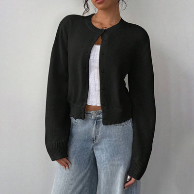 Women's Solid Color Button-Up Cardigan - Ribbed Detail Long Sleeve Knit Open Front Sweater Lightweight Spring&Fall Top - Fashions Envy