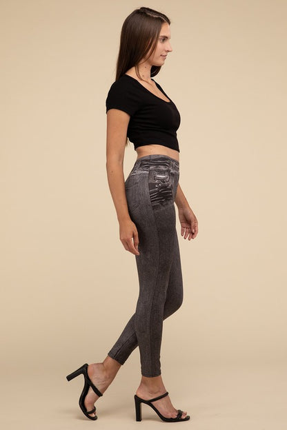 Casual High Rise Waist Denim Fitted Leggings