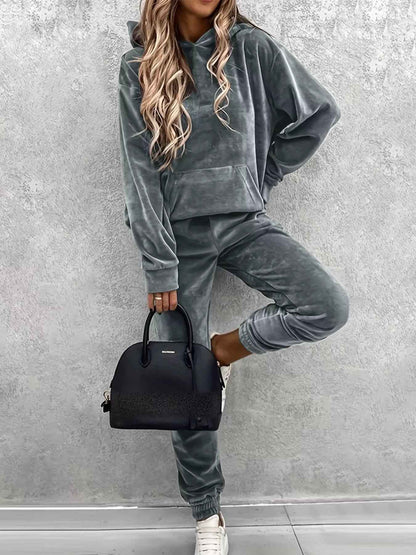 Hoodie and Pants Set - Kangaroo Pocket Lounge - Fashions Envy