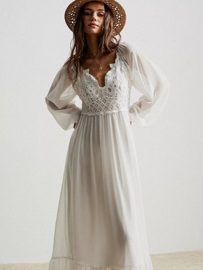 Bohemian Dreams Dress - Crochet Lace Maxi Boho Style - Fashions Envy