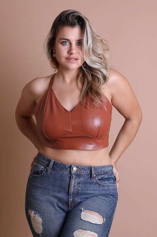 Plus Size Faux Leather Longline Bralette