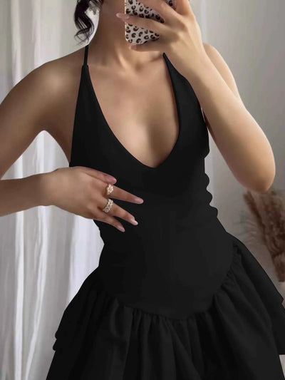 Crisscross Layered Ruffle Hem Mini Dress