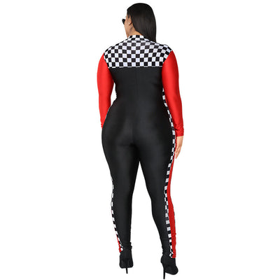 Racing Jumpsuit Costume - Checkered Motorcycle Girl Outfit