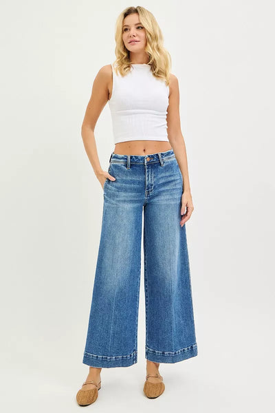 RISEN Wide Leg Jeans - Women's Slouchy Ankle Relaxed - Fashions Envy