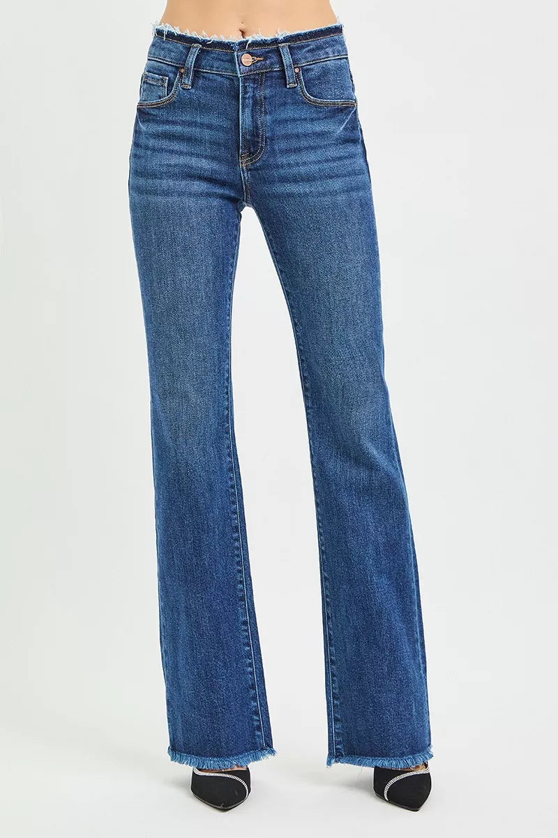 RISEN Bootcut Jeans - Mid Rise Frayed Waistband Plus Size - Fashions Envy