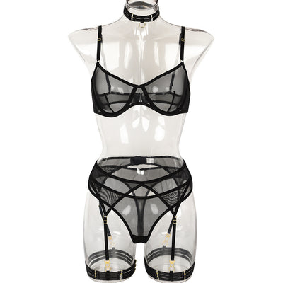Mesh Garter Set - 4PC Intimate Set with Choker Collar