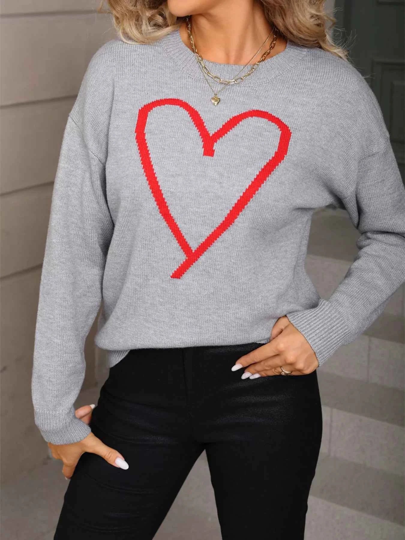 Valentine's Day Heart Graphic Dropped Shoulder Sweater - Fashions Envy