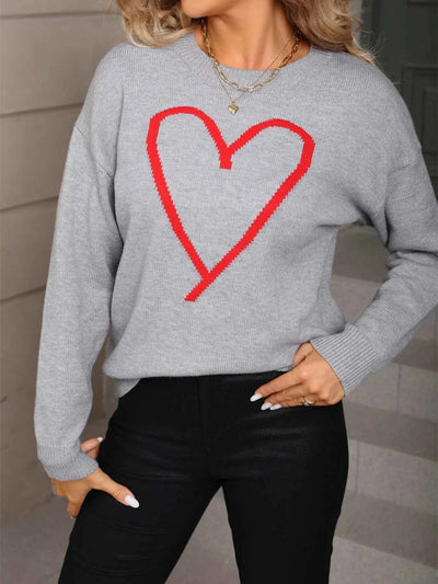 Valentine's Day Heart Graphic Dropped Shoulder Sweater - Fashions Envy