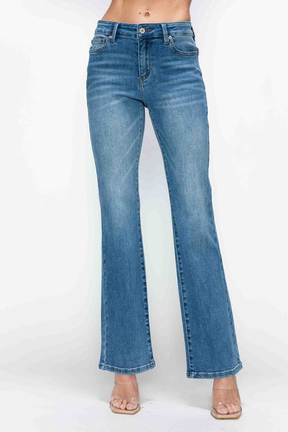 Medium Blue Full Size Cat's Whiskers Mid Rise Bootcut Jeans