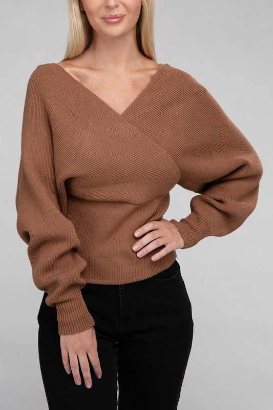 Cross-Wrap Viscose Long Sleeve Pullover Sweater