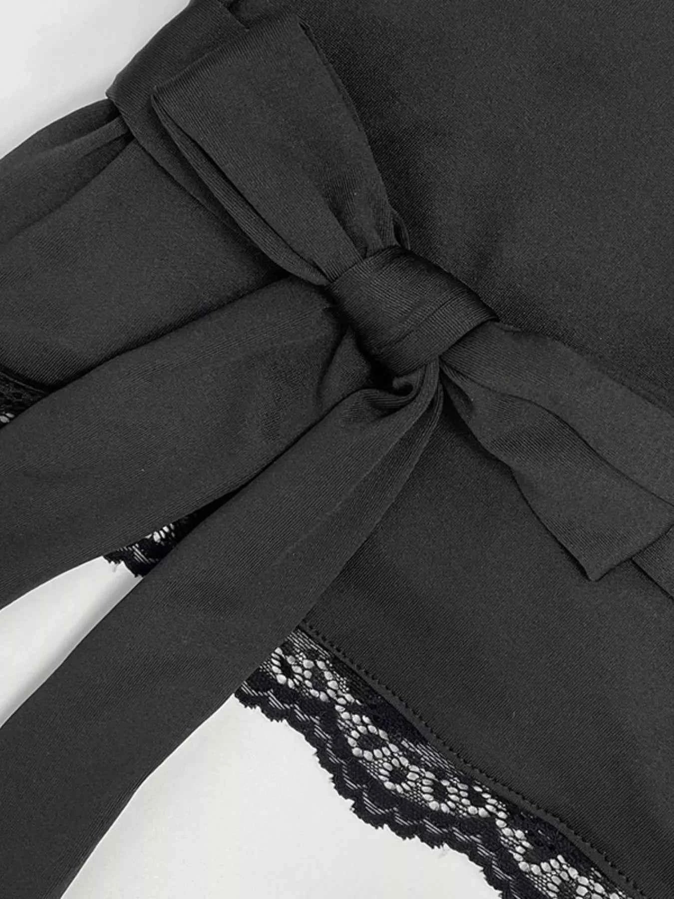 Lace Trim Bell Sleeve Tie Blouse