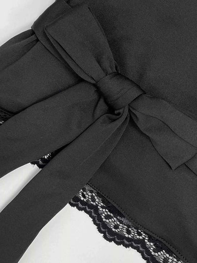 Lace Trim Bell Sleeve Tie Blouse