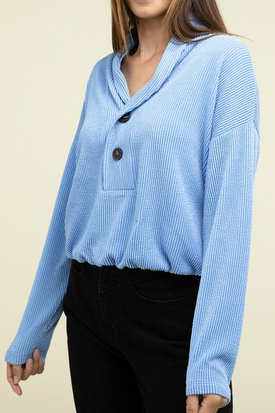 Textured Line Elastic Waist Pullover Top - Fashions Envy