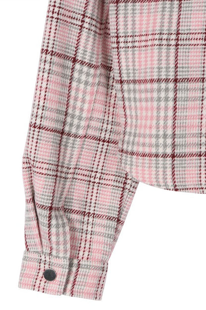 Pink Plaid Long Sleeve Cropped Jacket