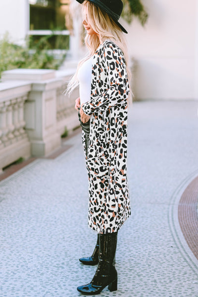 Leopard Open Front Long Sleeve Cover Up Cardigan