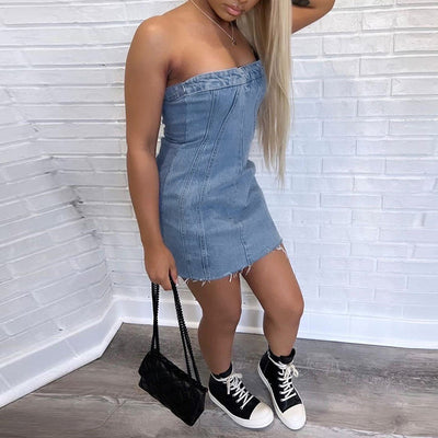 Sexy Y2K Denim Tube Top Summer Mini Dress