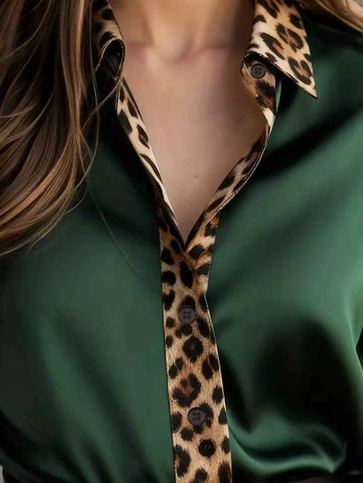 Leopard Trim Button Up Shirt