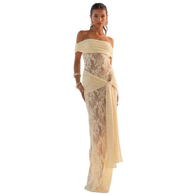 Sexy Sheer Mesh And Lace Off-Shoulder Dress For Women