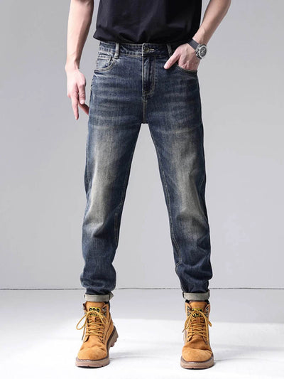 Men's Washed Straight Leg Jeans - Classic Cotton Denim Jeans - Fashions Envy