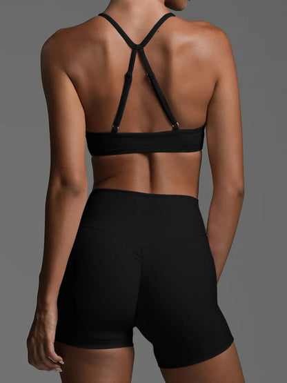 Trendsi Women's Black Shorts Active Set with Strappy Back Design and Comfortable Fit