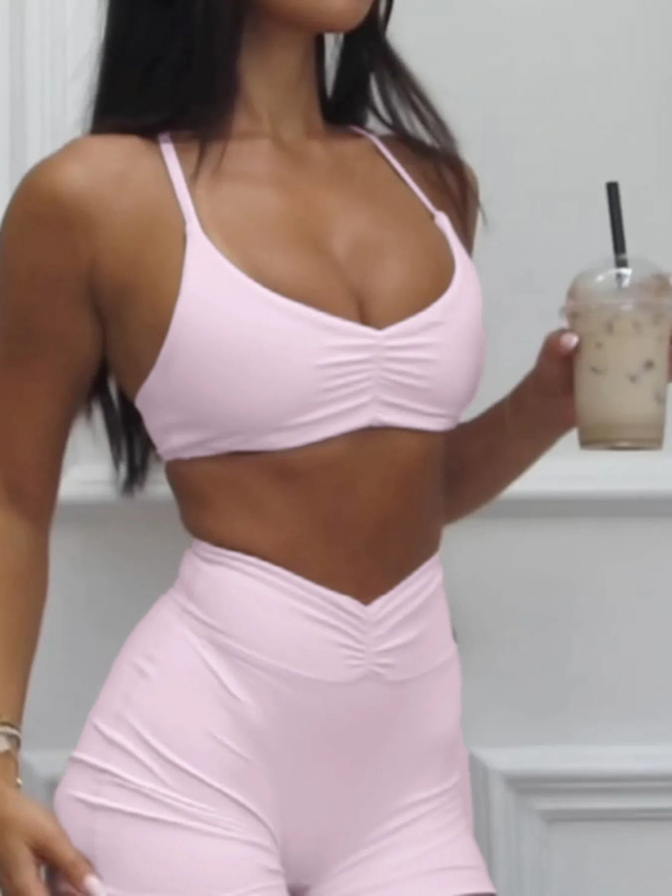 Trendsi Shorts Active Set in Soft Pink with Adjustable Straps and Comfortable Fit