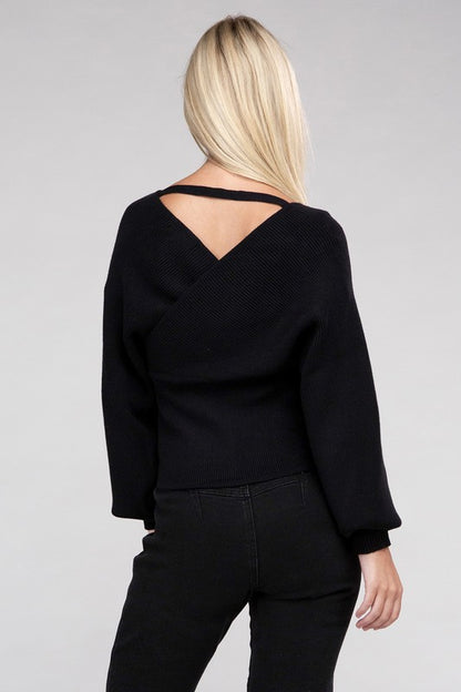 Cross-Wrap Viscose Long Sleeve Pullover Sweater