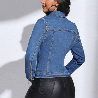 Denim Blazer Jacket - Lapel Pocket Short Style