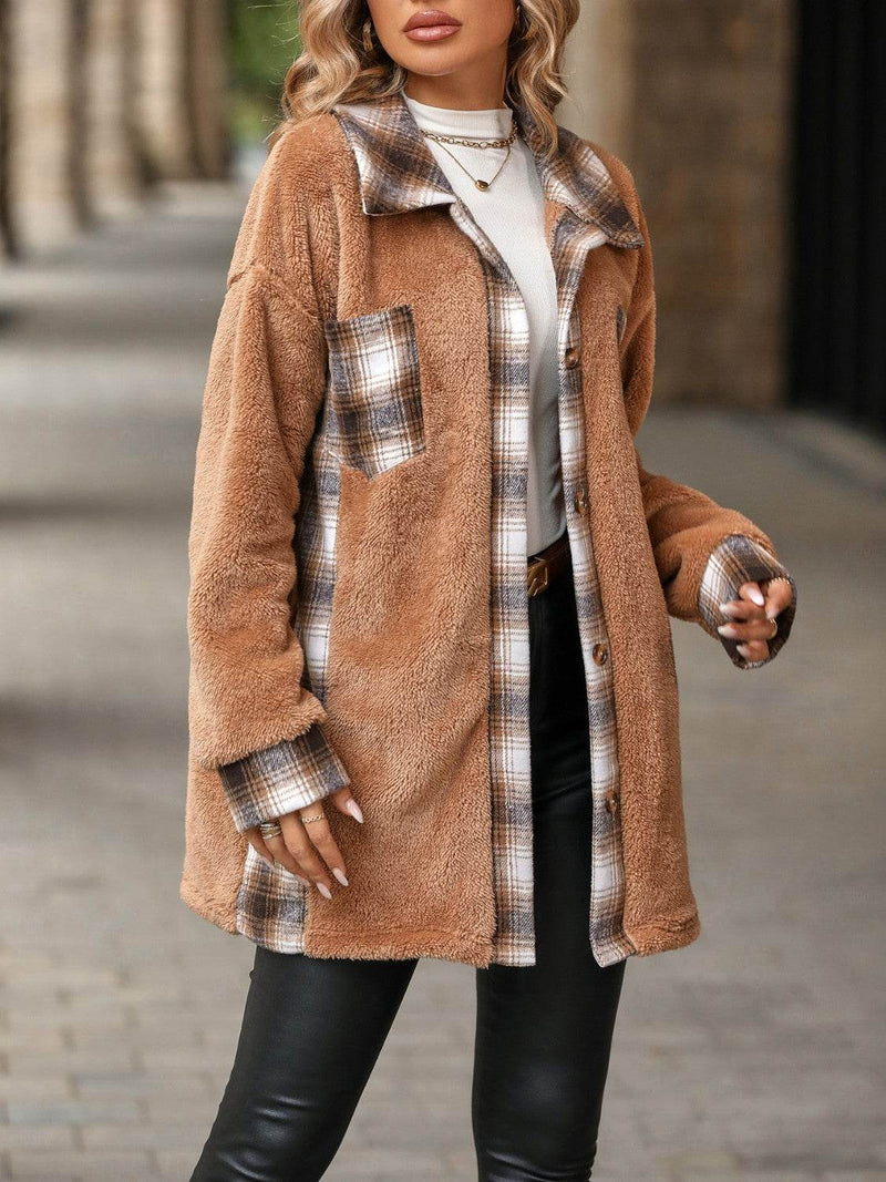 Plaid Contrast Dropped Shoulder Coat - Fashions Envy