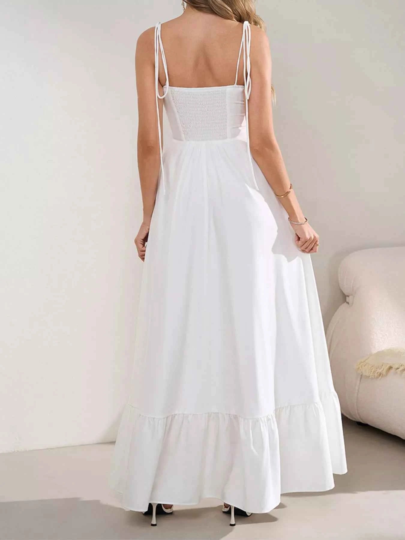Sweetheart Neck Tie-Strap Ruffle Hem Maxi Dress