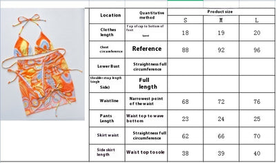 Women's Orange Fission Three-piece Bikini Swimsuit with Mini Skirt Cover Up