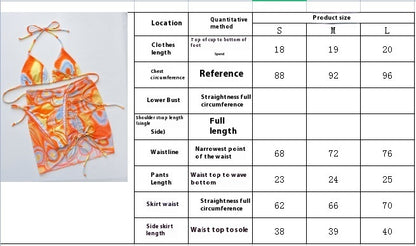 Women's Orange Fission Three-piece Bikini Swimsuit with Mini Skirt Cover Up