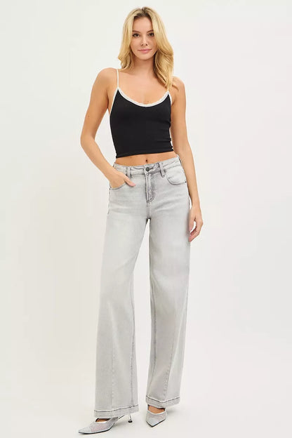 RISEN Slouchy Baggy Jeans - Contrast Stitching Relaxed Fit - Fashions Envy