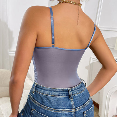 Lace Halter Bodysuit - Hollow-Out Stitching Intimate Wear