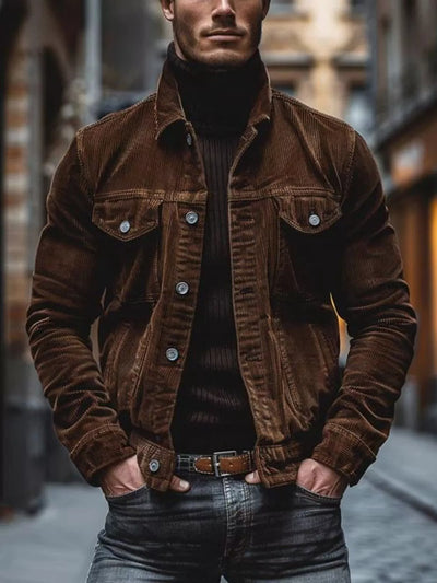 Corduroy Button-Down Jacket Men - Classic Fit Outerwear - Fashions Envy