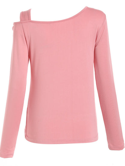 Cutout Asymmetrical Neck Long Sleeve T-Shirt - Fashions Envy