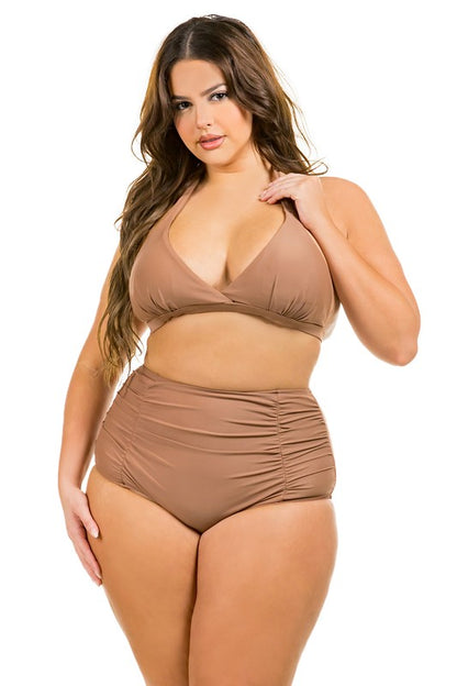 Plus Size High Waist with Ruched Front Bikini Swimsuit