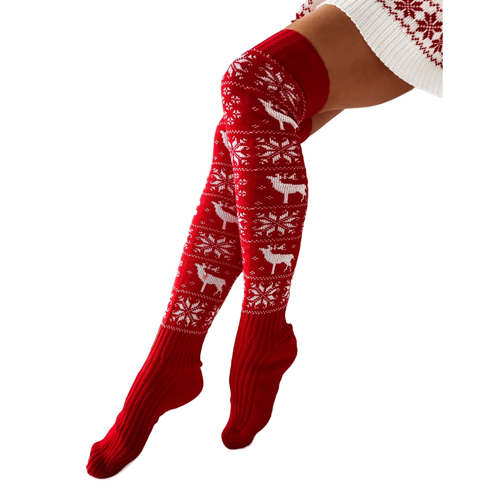Christmas Knitted Cotton Woolen Stocking Over The Knee Long Socks