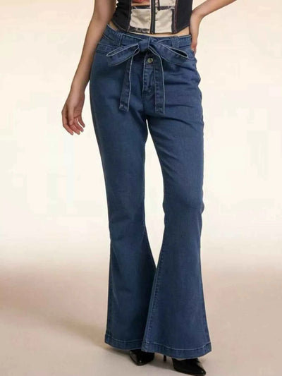 Bow-Tie High-Waisted Flare Jeans