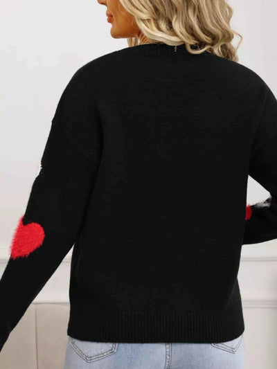 Valentine's Day Heart Pattern Knit Sweater - Fashions Envy