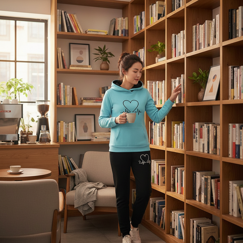 Asian woman at bookstore cafe