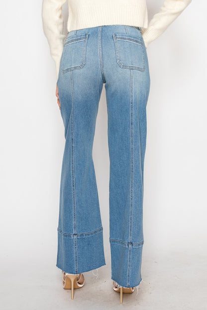 Artemis Vintage eco-friendly palazzo jeans for women back view light wash high waist patch pockets