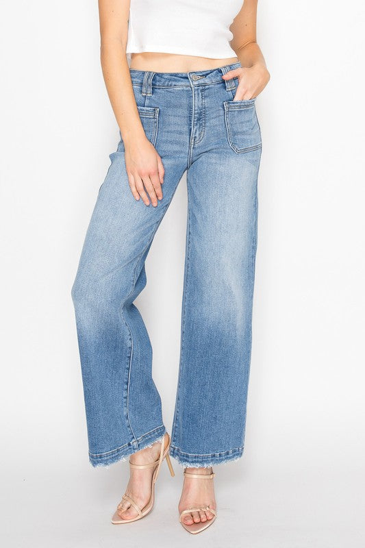 Artemis Vintage women's eco-friendly palazzo jeans high waist light wash wide leg cropped hem