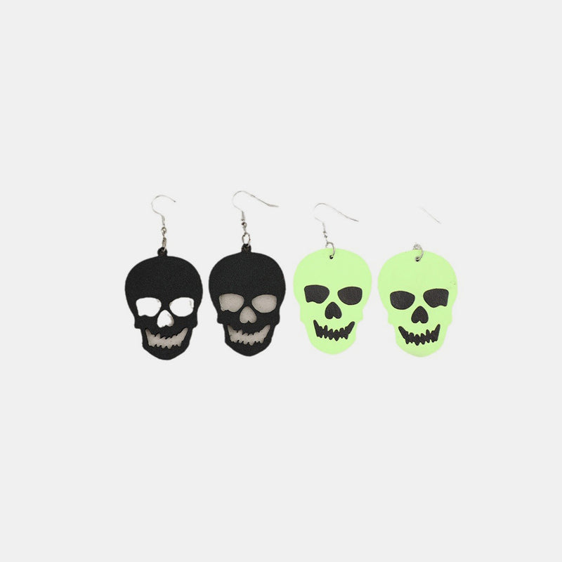 PU Leather 2 Piece Skull Dangle Earrings