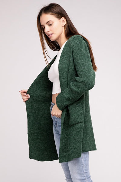 Hooded Open Front Sweater Cardigan - Fashions Envy